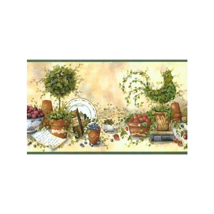Green English Tea Garden Wallpaper Border