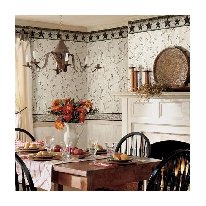 Ennis Grey Rustic Barn Star Wallpaper Border Chesapeake PUR44601B