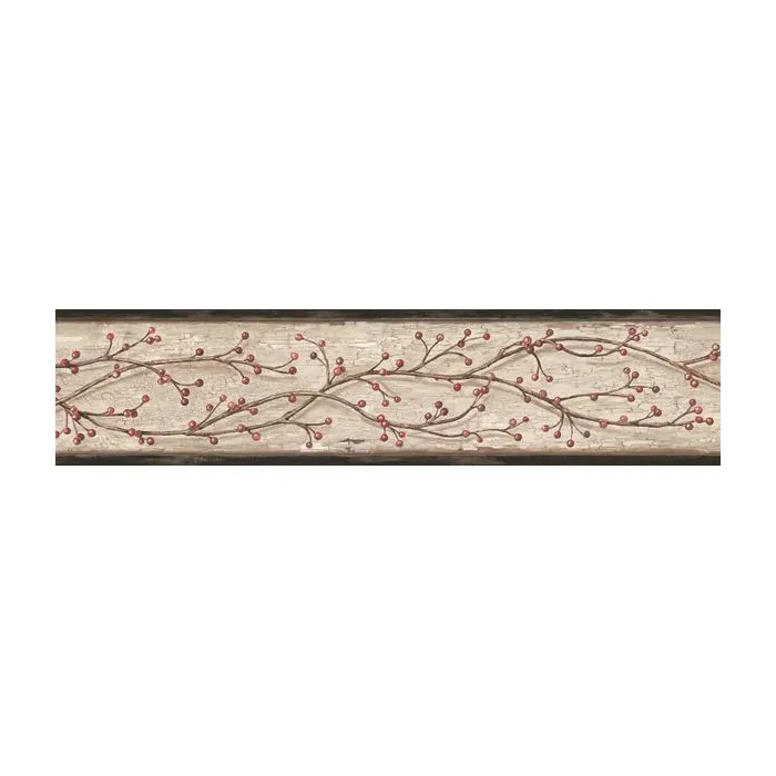 Florence Grey Winterberry Branch Trail Wallpaper Border Chesapeake PUR44611B