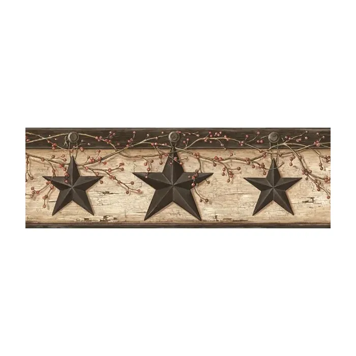 Ennis Sand Rustic Barn Star Wallpaper Border Chesapeake PUR44602B