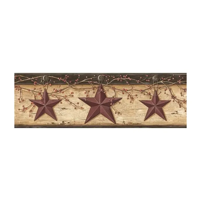 Ennis Wheat Rustic Barn Star Wallpaper Border Chesapeake PUR44603B