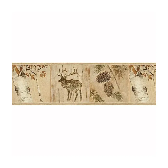 Tarpon Birch Tree & Elk Wallpaper Border - Chesapeake Wallcovering