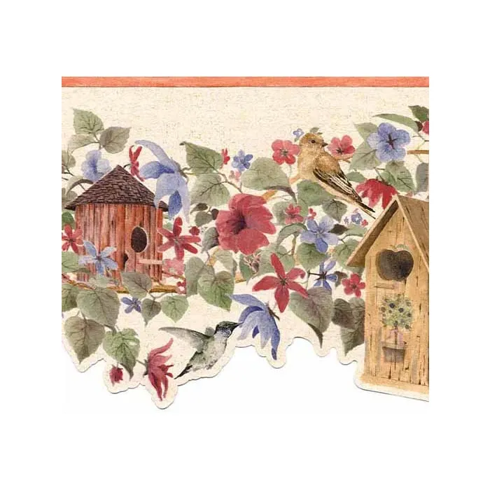 Birdhouse and Flower Wallpaper Border