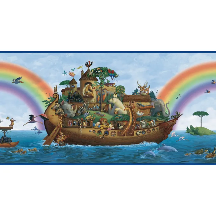 Noah's Ark & Rainbows Walllpaper Border - Chesapeake Wallcovering