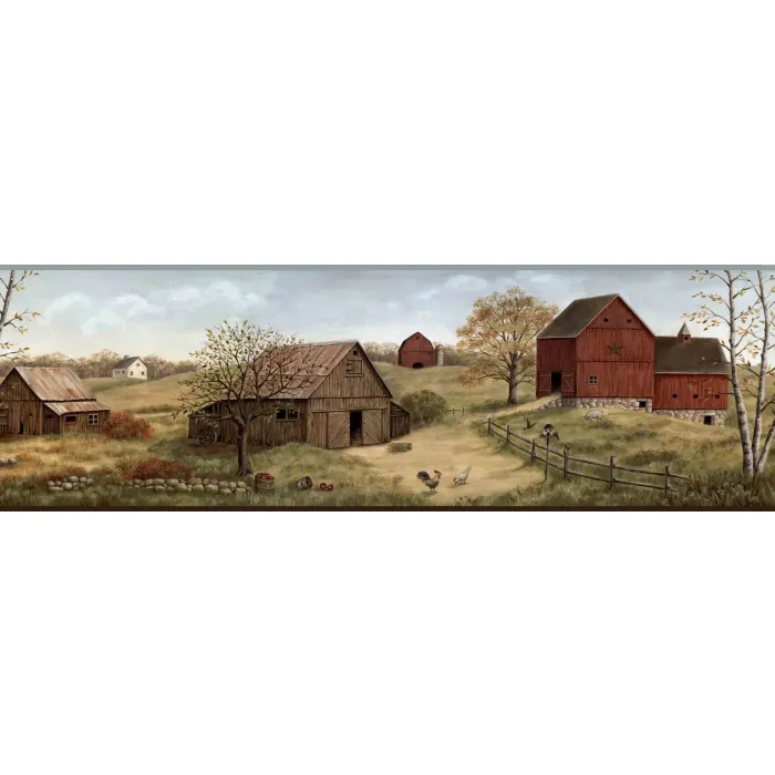 Rolling Green Farmstead Portrait Wallpaper Border Chesapeake BBC65391B