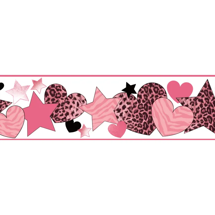 Diva Pink Cheetah Hearts Stars Wallpaper Border Chesapeake BBC94051B