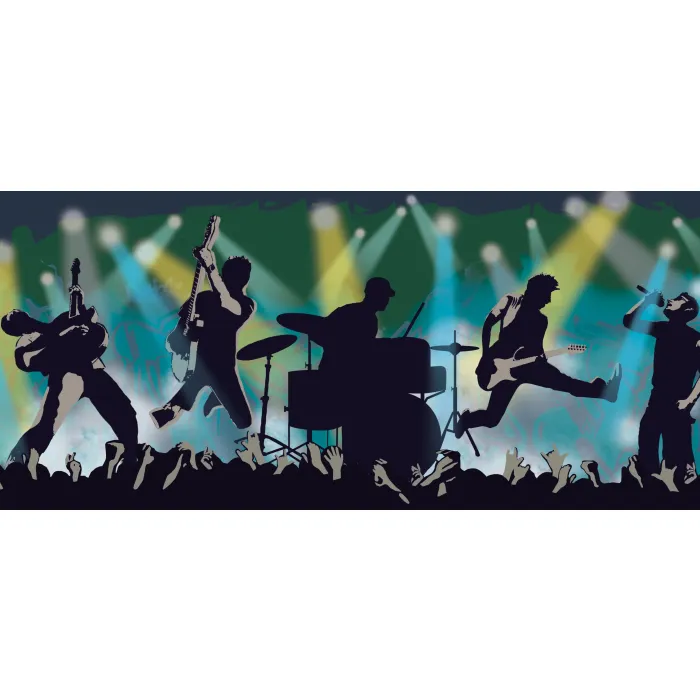 Jagger Blue Rock Show Silhouette Wallpaper Border Chesapeake BBC94152B