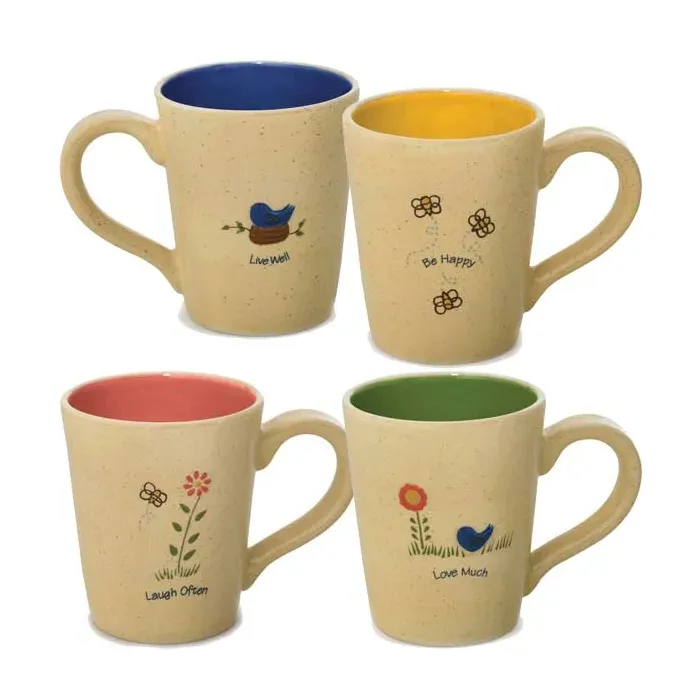 Birds and Bees Live, Laugh, Love and Be Happy Mugs Set of 4