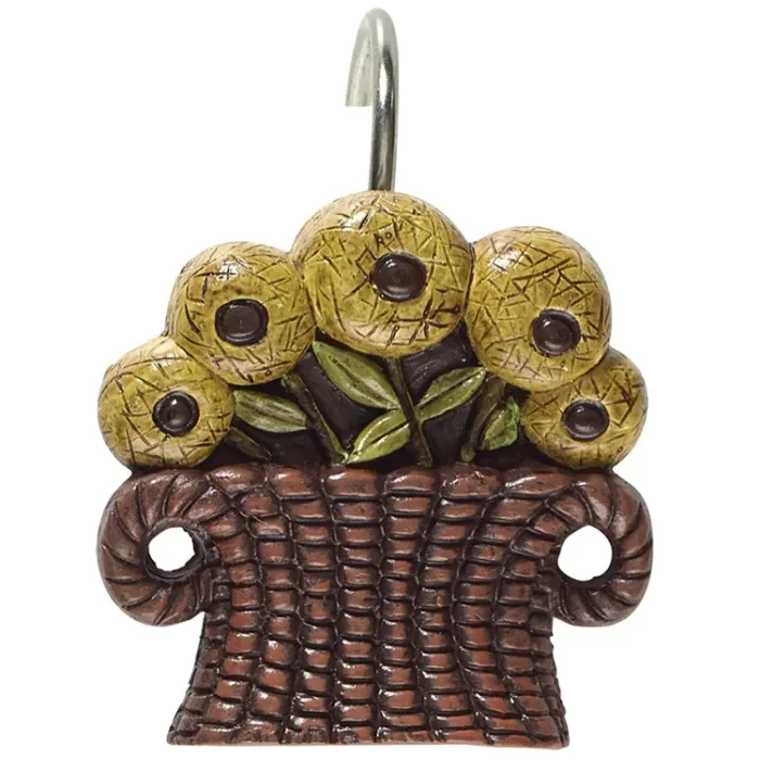 Folk Crow Flower Basket Shower Curtain Hooks - Set Of 12