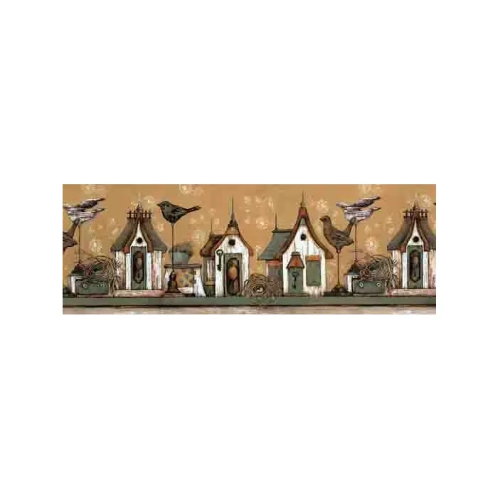 Decorative Birds and Birdhouse Border