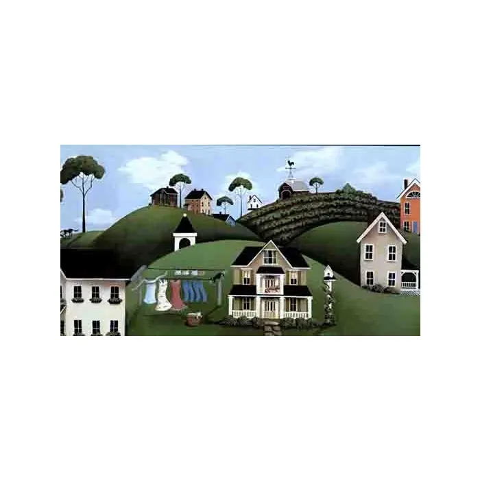 Rolling Hills and Farm Houses Wallpaper Border