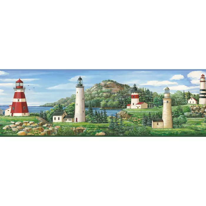 Lake Lighthouse Wallpaper Border - Chesapeake Wallcovering