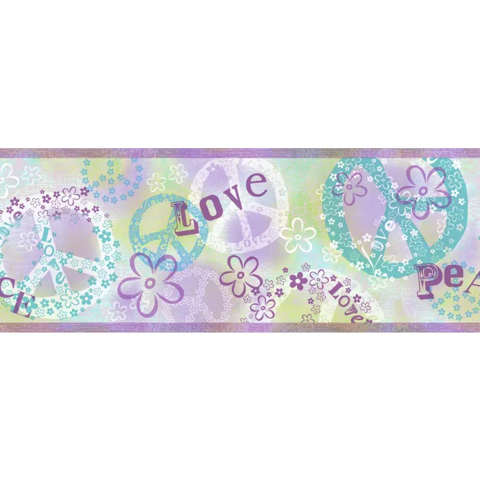 Janis Purple Peace Love Toss Wallpaper Border Chesapeake BBC46381B