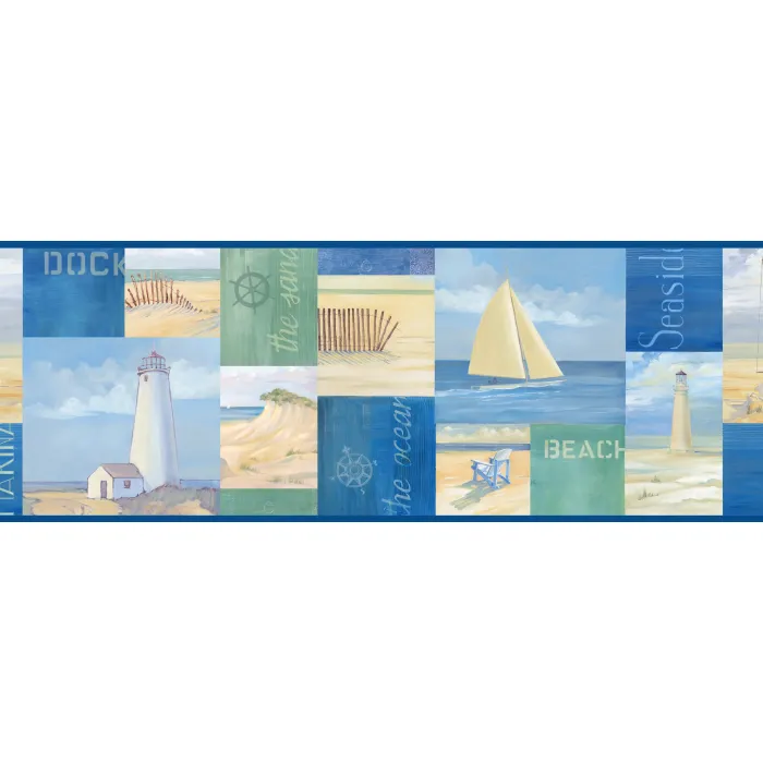 Coastal Breeze Collage Wallpaper Border - Chesapeake Wallcoverings
