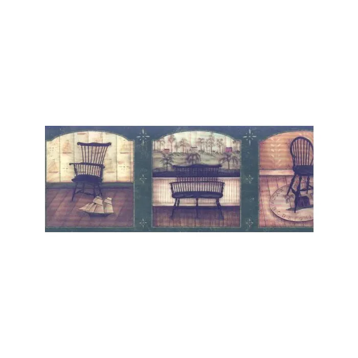 Folk Art Woodwork Wallpaper Border Green - Imperial