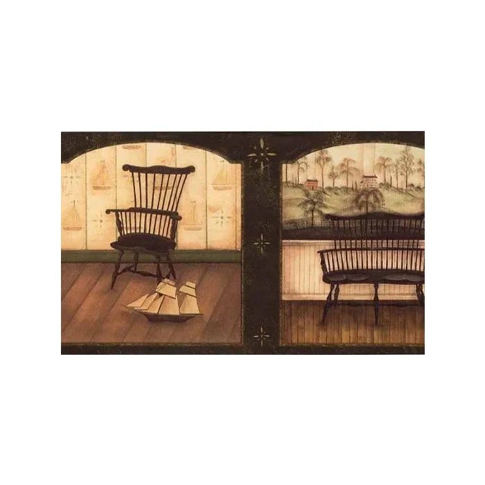 Black Folk Art Woodwork Wallpaper Border