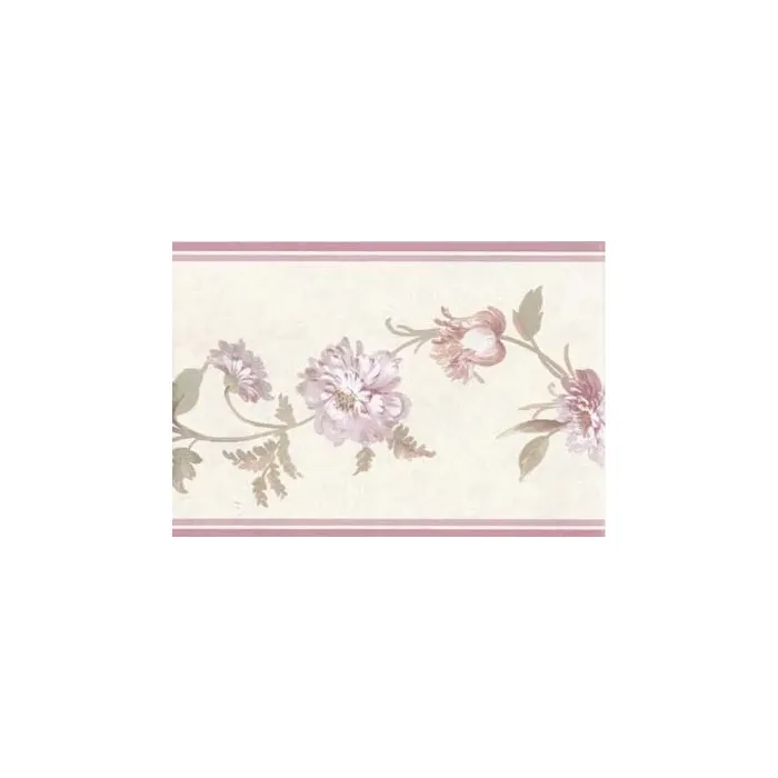 Pink Flower Floral Vine Textured Wallpaper Border - Sunworthy