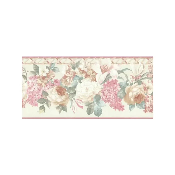Mixed Hanging Flower & Lattice Wallpaper Border - Sunworthy