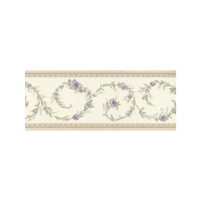 Swirling Purple Flower Vine Wallpaper Border - Sunworthy