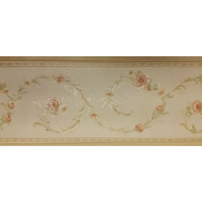Pink Flowers On Green Vine Textured Wallpaper Border - Imperial