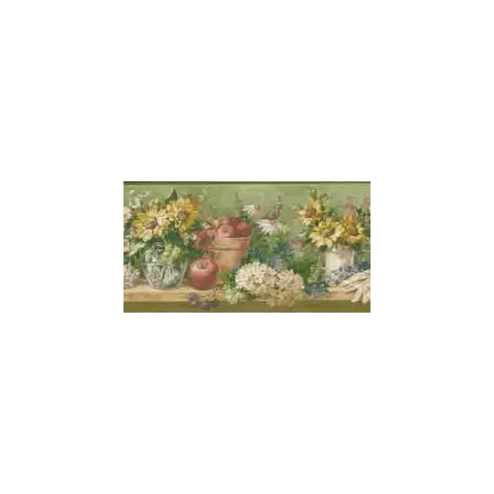 Mixed Flower and Apples Wallpaper Border
