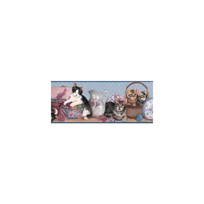 Blue Fancy Kittens Wallpaper Border - Village
