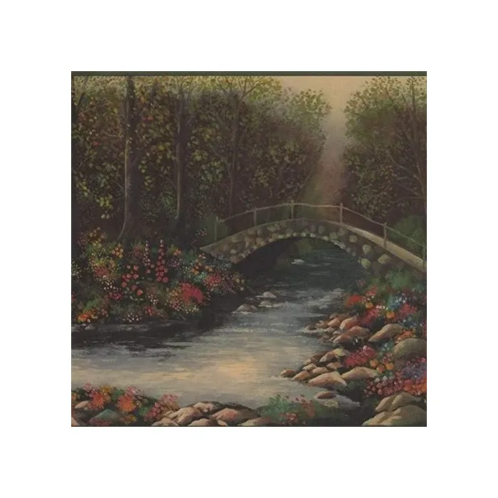 Stone Bridge Over Stream Wallpaper Border by Village