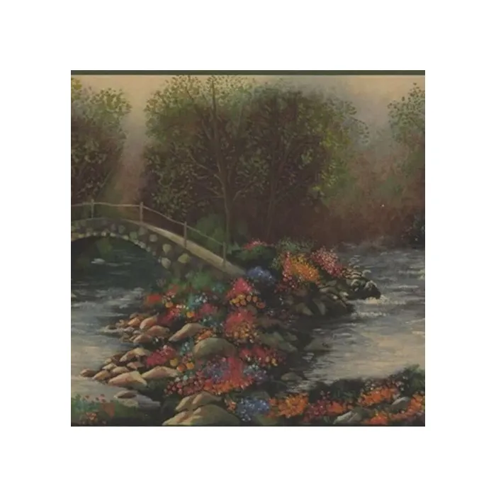 Stone Bridge Over Stream Wallpaper Border by Village
