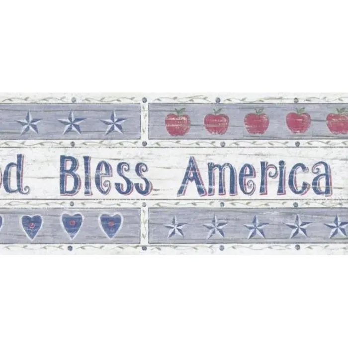 American Flag God Bless America Faux Wood Wallpaper Border - Village