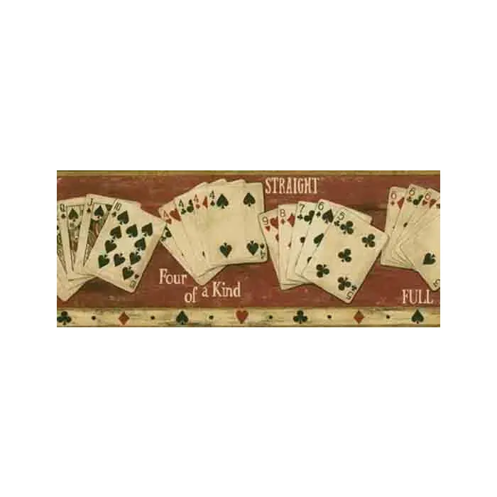 Poker Hands Faux Wood Wallpaper Border