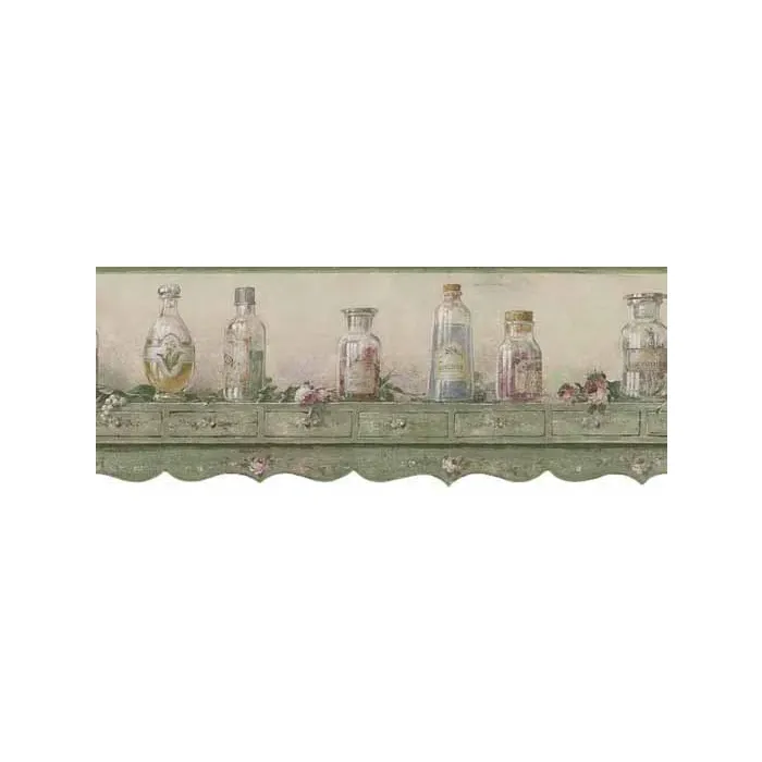 Potpourri On Green Primitive Shelf Wallpaper Border