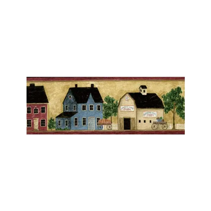 Farm House, Barn & General Store Wallpaper Border - Village