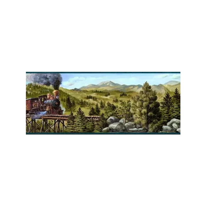 Teal Mountain Train Wall Border