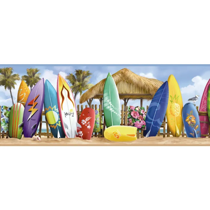 Cowabunga Blue Surfside Portrait Wallpaper Border Chesapeake BBC46111B