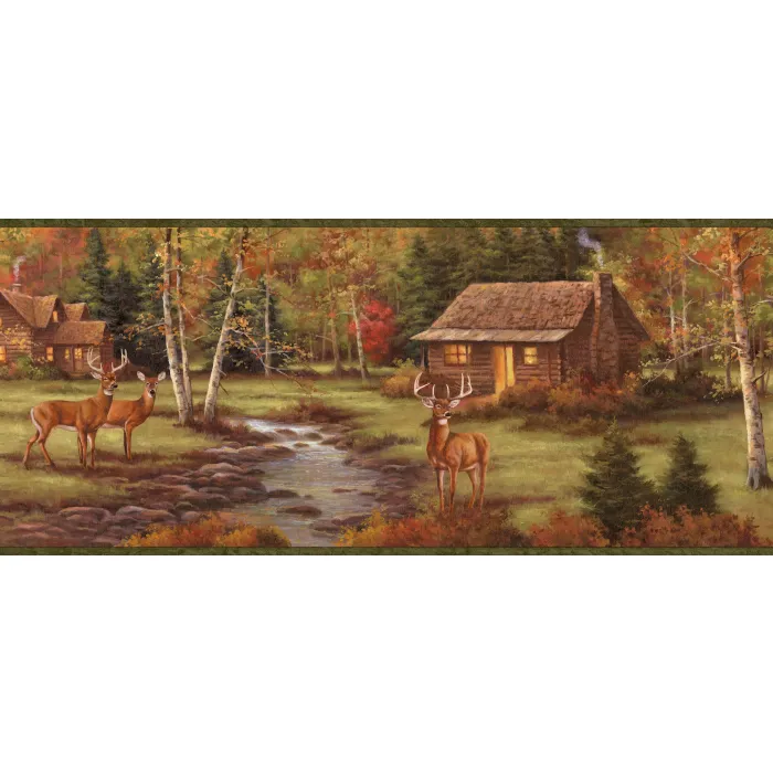 Lodge Green Stag Creek Portrait Wallpaper Border Chesapeake BBC50051B