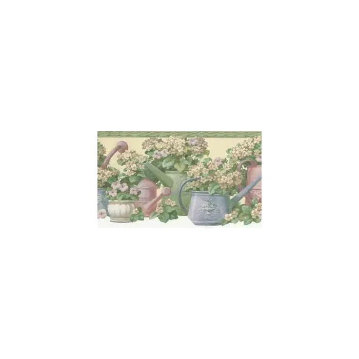 Watering Cans & Flowers Wallpaper Border - Raymond Waites
