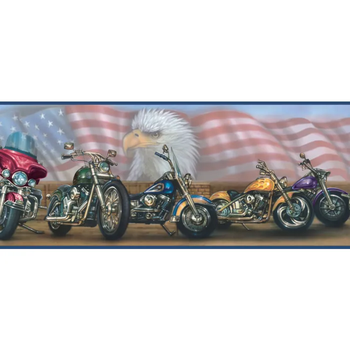 Bruce Blue Americana Motorcycles Portrait Wallpaper Border Chesapeake BBC92321B