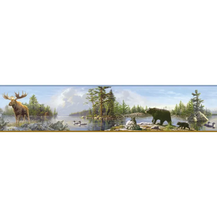 Fresca Blue Moose Lake Portrait Wallpaper Border Chesapeake BBC48541B