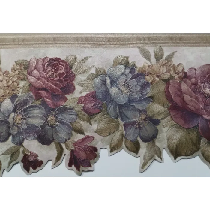 Mixed Flowers Textured Wallpaper Border - Brewster