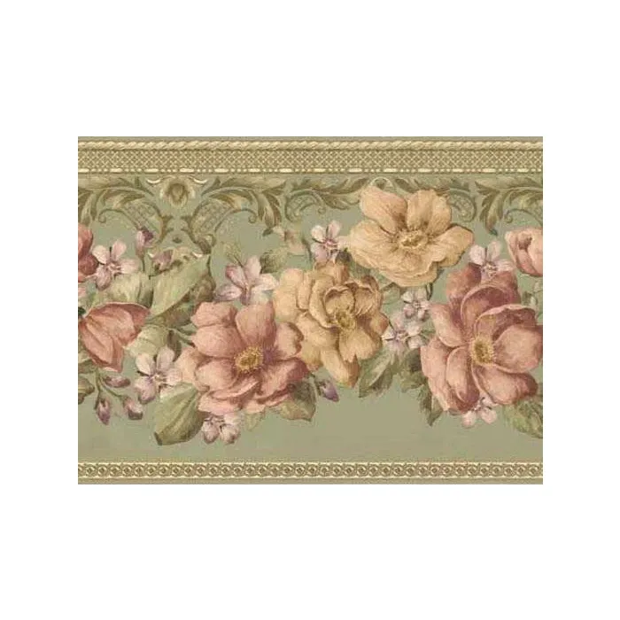 Green Floral Wallpaper Border