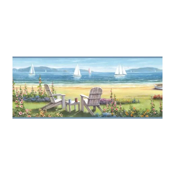 Barnstable Blue Seaside Cottage wallpaper border Chesapeake DLR20021B