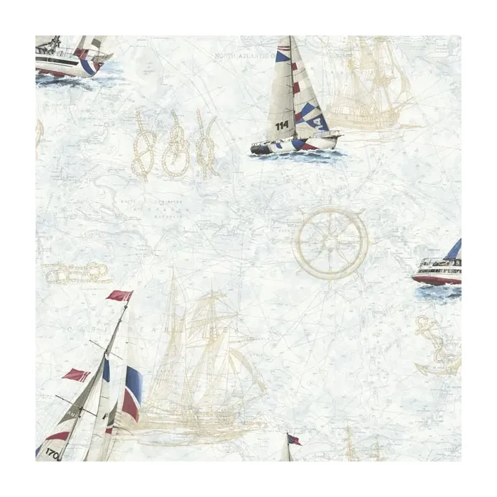 Flagler Navy Water'S Edge Map Wallpaper Sidewall Chesapeake DLR47501