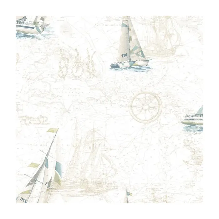 Flagler Green Water'S Edge Map Wallpaper Sidewall Chesapeake DLR47504