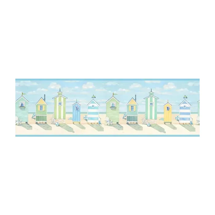 Brighton Aqua Beach Cottage wallpaper border Chesapeake DLR53522B