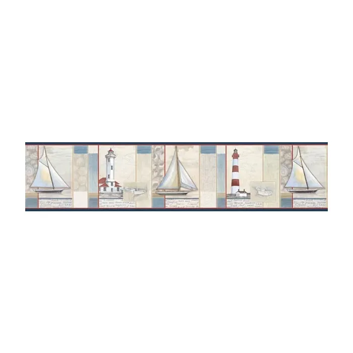 Mashpee Red White Crossing wallpaper border Chesapeake DLR53541B
