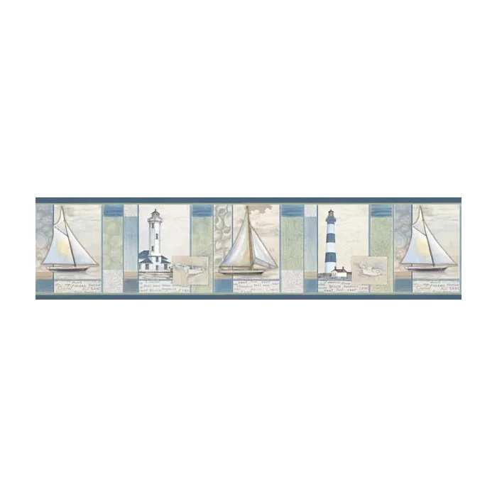 Mashpee Blue White Crossing wallpaper border Chesapeake DLR53543B