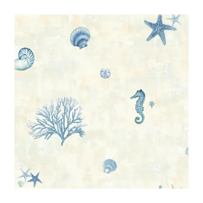 Boca Raton Blue Seashells Wallpaper Sidewall Chesapeake DLR54531