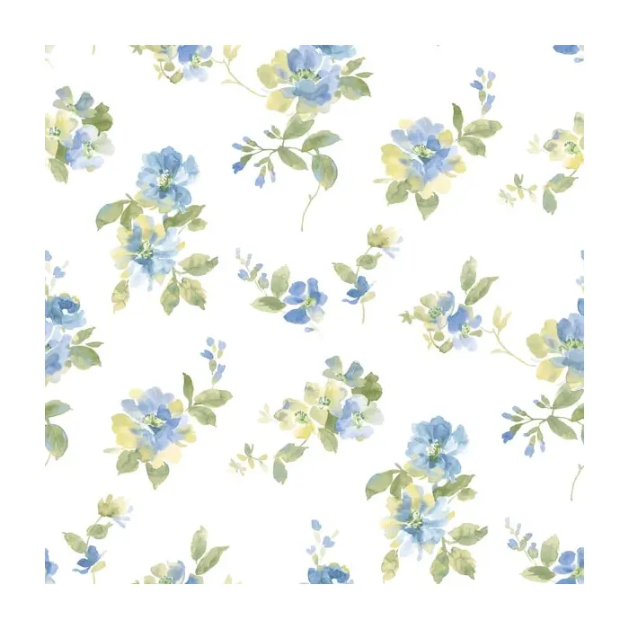 Captiva Blue Watercolor Floral Wallpaper Sidewall Chesapeake DLR54591