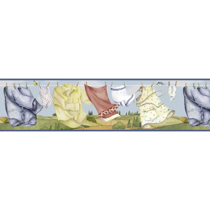 Blue Country Clothesline Wallpaper Border Chesapeake FFR05121B