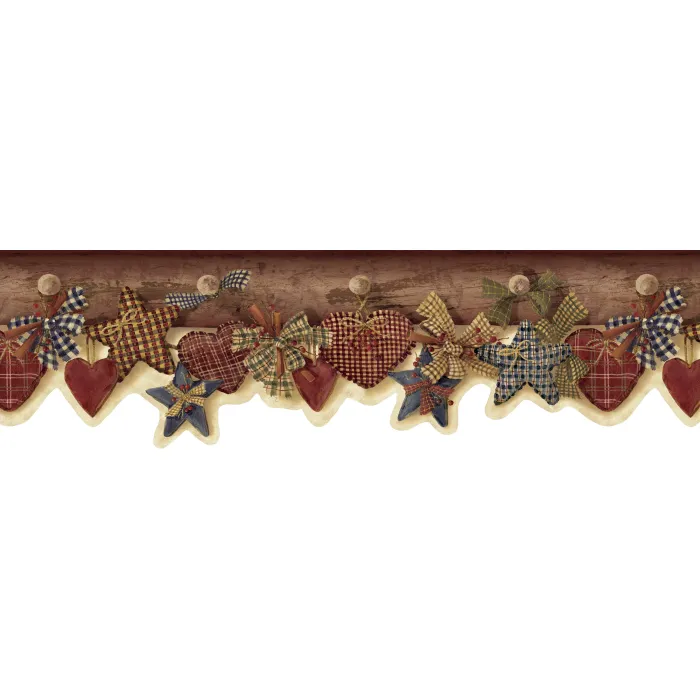 Brown Quilted Hearts & Stars Wallpaper Border Chesapeake FFR15103B